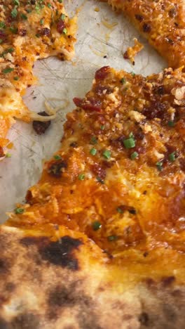 close-up view of a delicious pizza with crispy topping