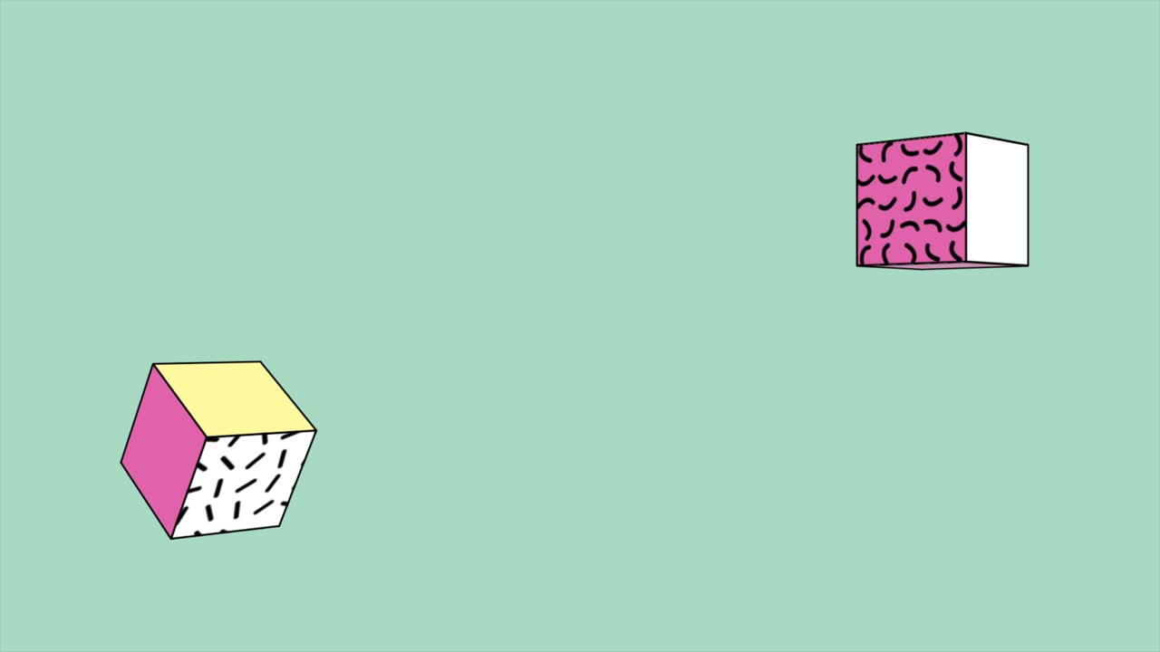 Memphis style with cubes, zigzag and lines