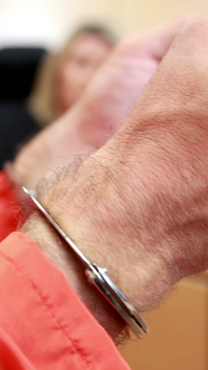 Close up of a criminal hands with handcuffs