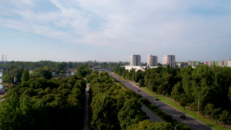 main road to warsaw city centre with residential buildings