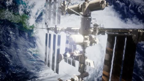 A-view-of-the-Earth-and-a-spaceship.-ISS-is-orbiting-the-Earth