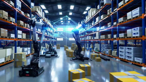 automated warehouse with robotic arms