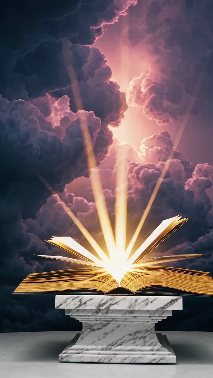 A mystical video concept with an open book emitting light beams