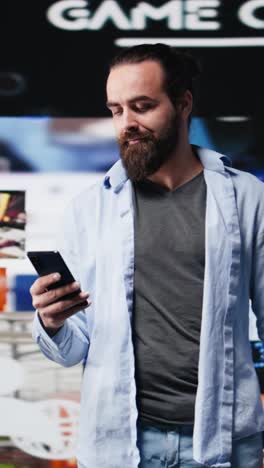 vertical video young user enjoying online web connection on applications,