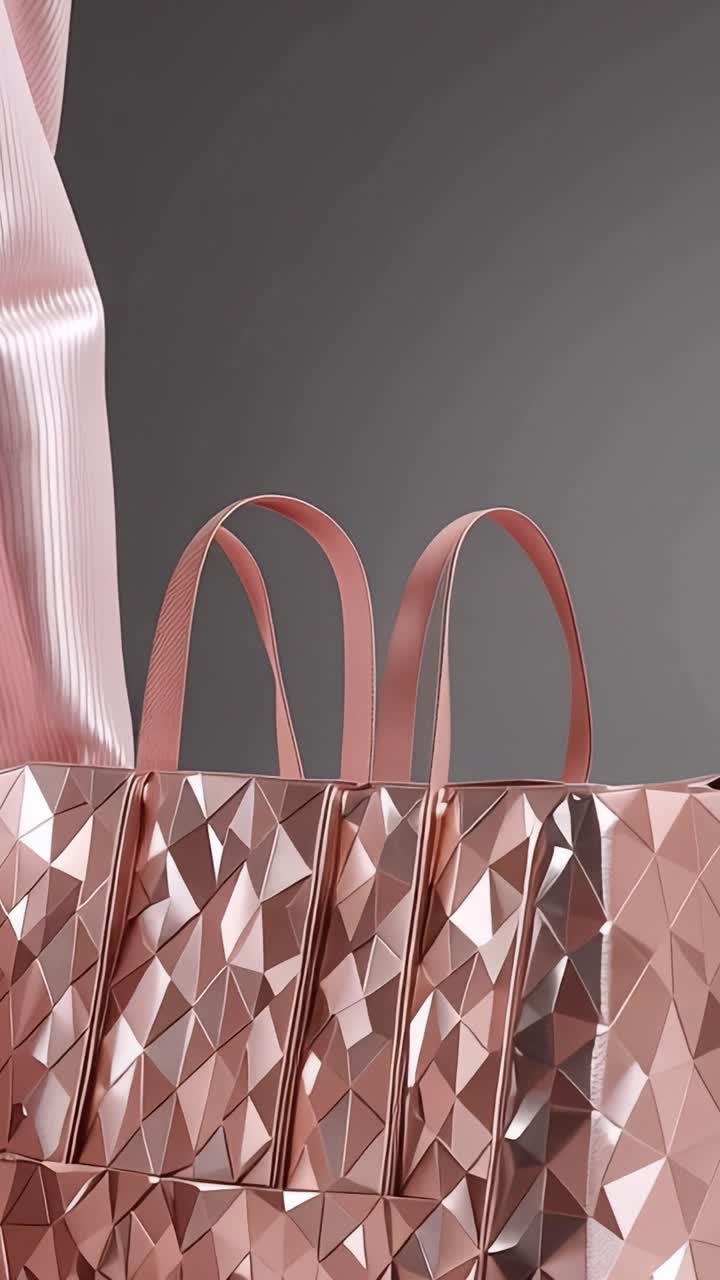 Elegante completo moda rosa con vestito e borsa geometrica, perfetto per un'eleganza moderna e un look di tendenza, che mostra texture e forme uniche