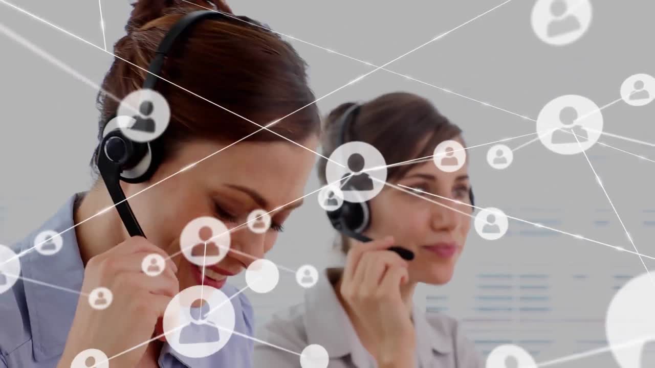 animación de la red de conexiones con las personas en el fondo