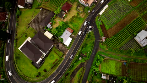 Tranquil-terrace-fields-of-rice-surrounded-by-transportation-in-motion