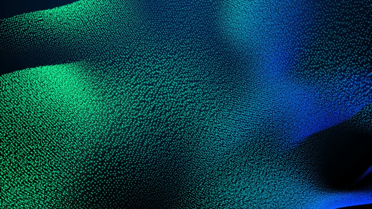 navidad abstracto dinámico remolino fractal marco de alambre cuadrícula ondas brillantes partículas. 4k uhd bucle de video 3d borroso diseño del ciberespacio arte fondo azul-verde.