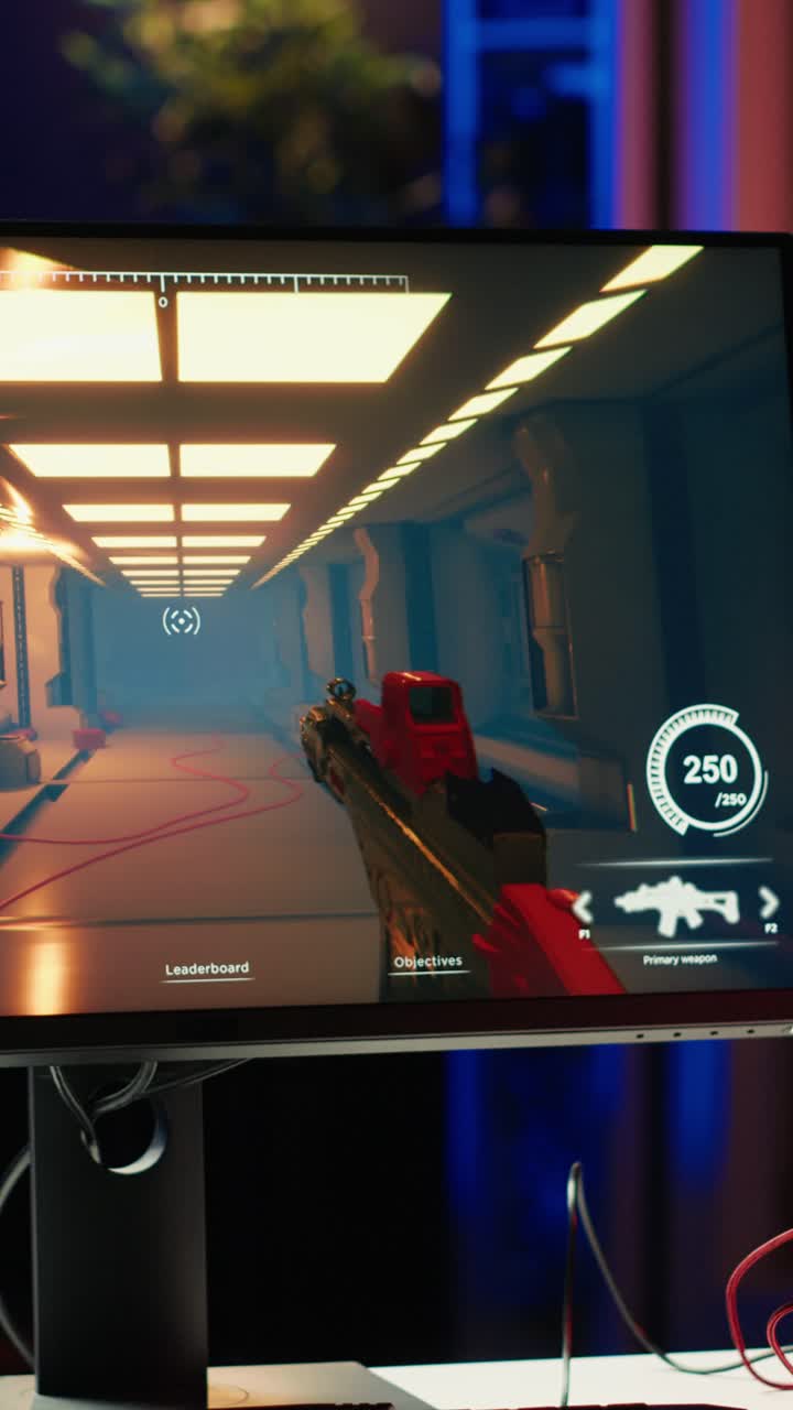 Jogo de ficção científica com vídeo vertical em monitor de PC