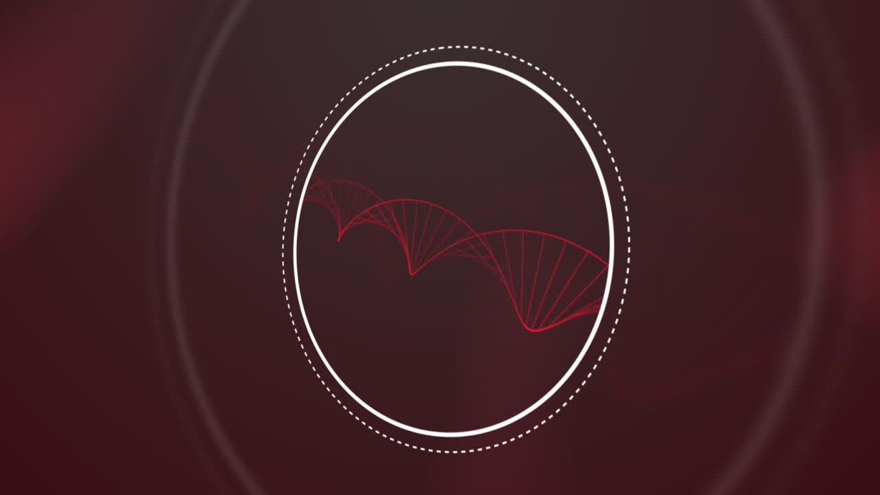 estructura de adn 3d que se forma sobre círculos contra un fondo rojo