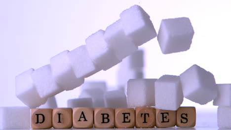 wall of sugar cubes falling over dice spelling out diabetes