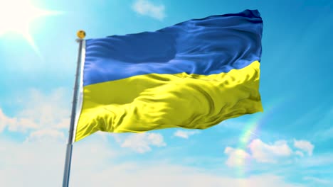 ukranian flag waving on the flagpole in a bright sunny day