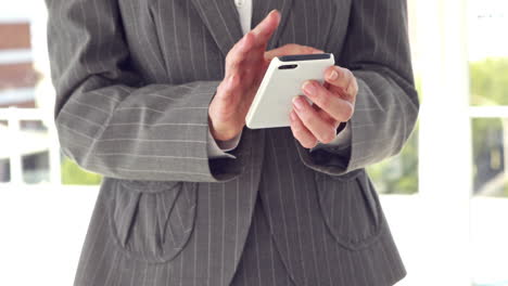 Close-up-of-businesswoman-using-smartphone