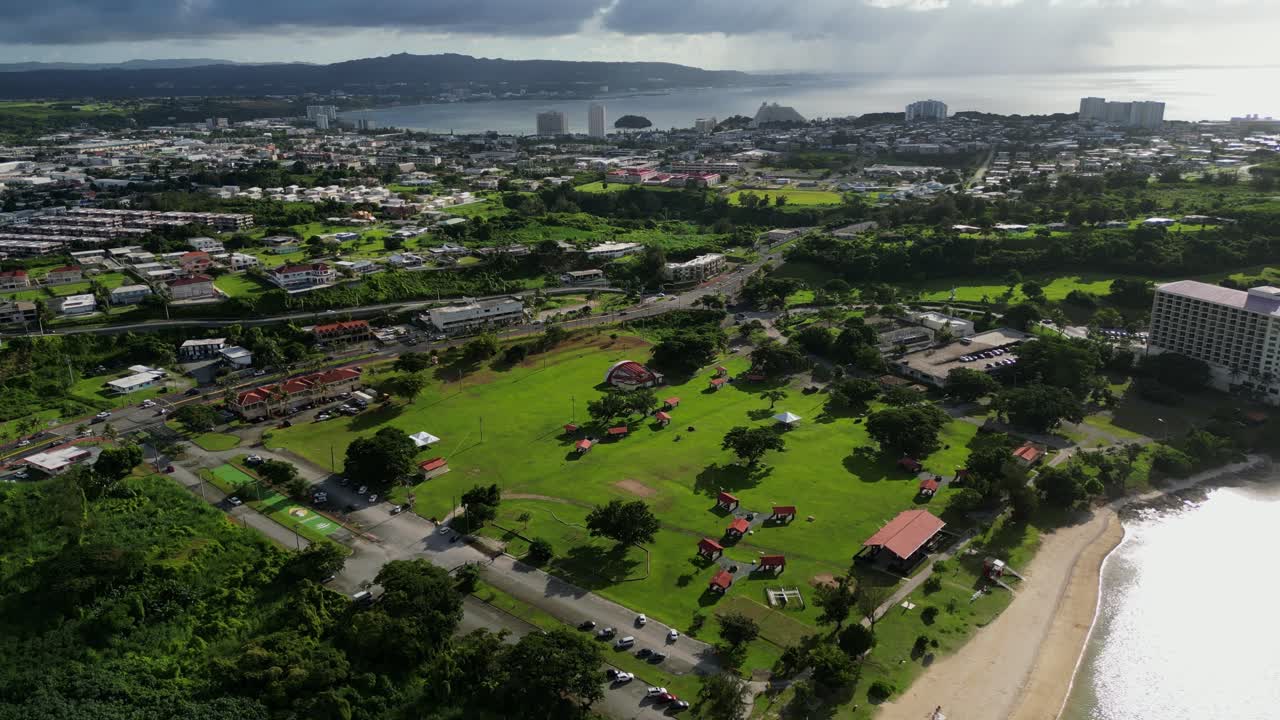 Aerial View Over The Hilton Guam And Surroundings In Tumon Bay, Hilton Road, Tumon, Guam - Drone Shot