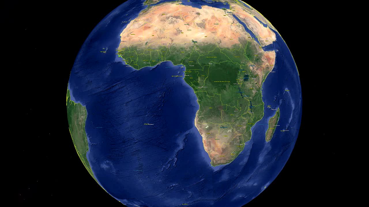 Zambia con bandiera. Terra 3D nello spazio - zoom sullo Zambia dall'esterno.