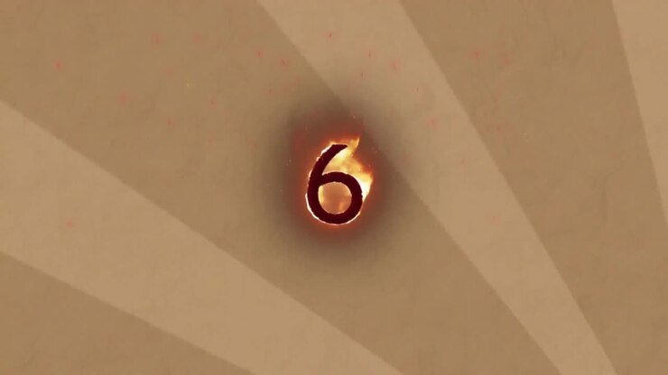 Animazione di numero in fiamme su sfondo a strisce