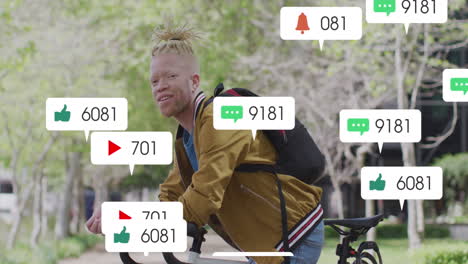 animación del procesamiento de datos de las redes sociales sobre el hombre albino en la ciudad
