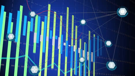 animación del procesamiento de datos digitales a través de una red de conexiones