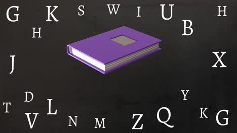 animation of book over letters on black background