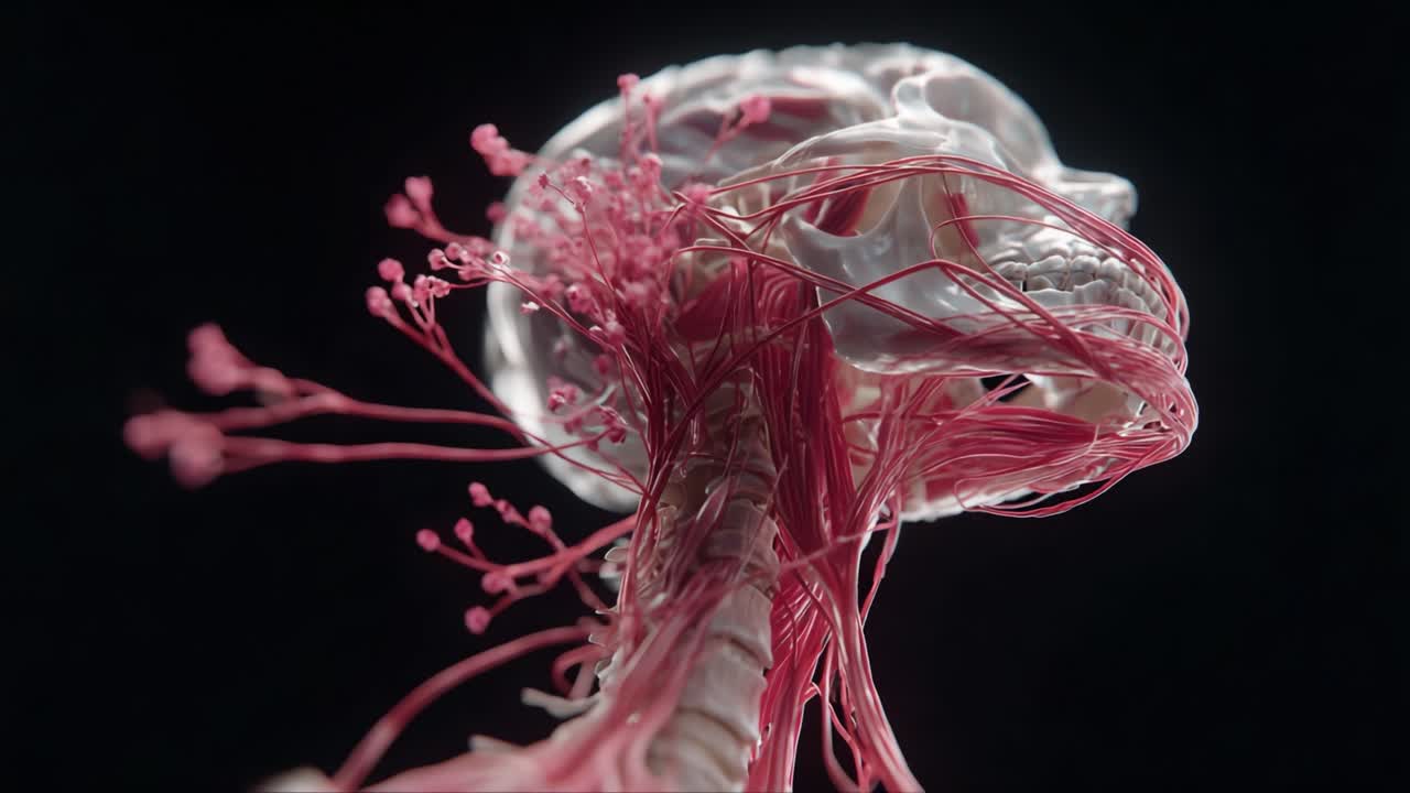 A Detailed Visualization of the Human Skull and Nervous System: Exploring the Intricate Connections and Structures within the Head and Neck Region
