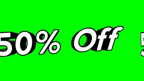 animation cartoon 50% off running text flat style popup promotional animation green screen background 4k