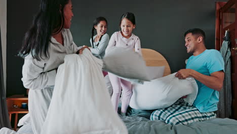 Energy,-bedroom-and-kids-in-a-pillow-fight