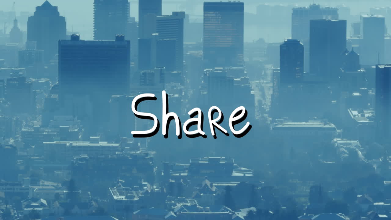 Animation of share text over cityscape
