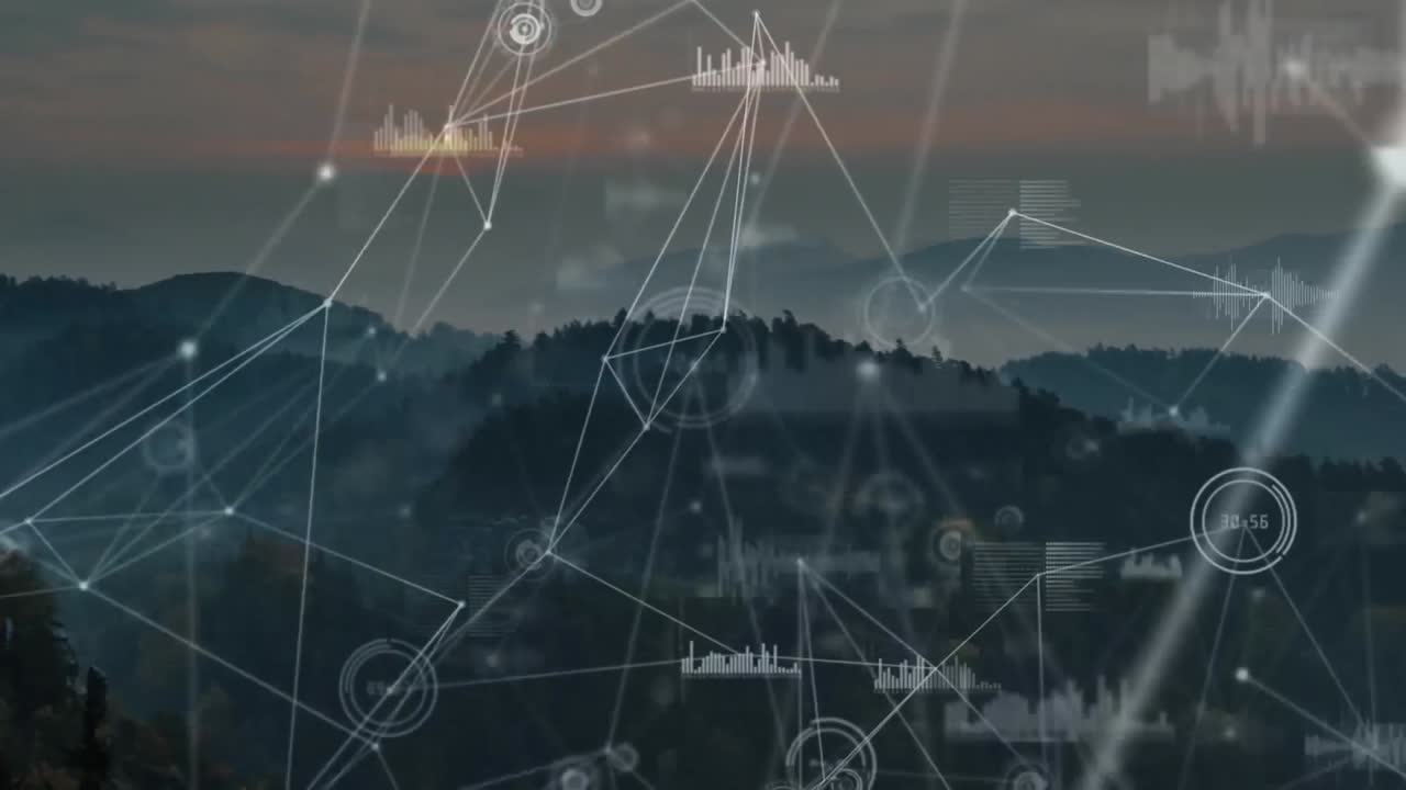 animación de redes de conexiones y procesamiento de datos sobre el paisaje