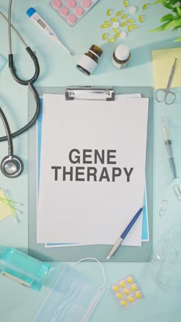 vertical video of gene therapy written on medical paper