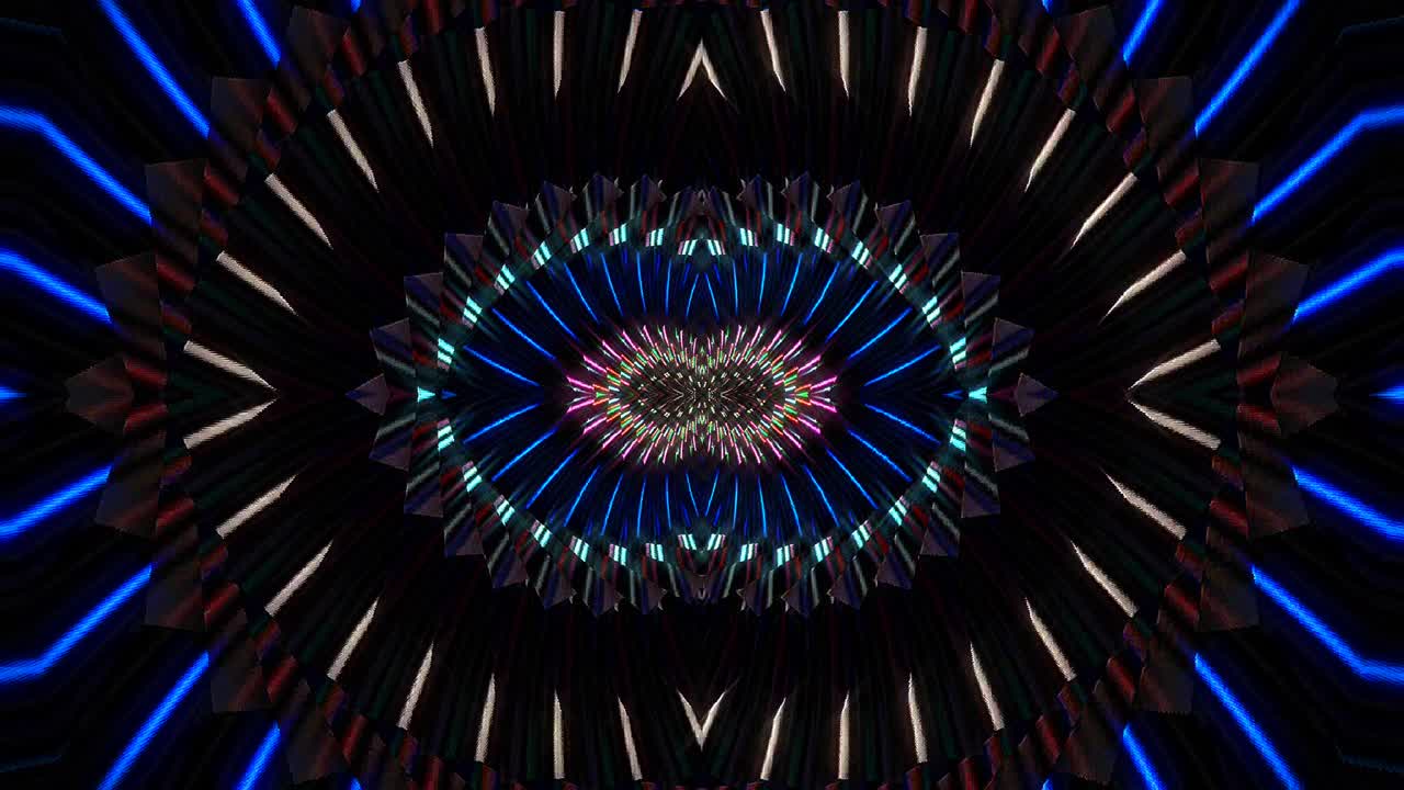 Bright abstract light governing full color, kaleidoscope, black background