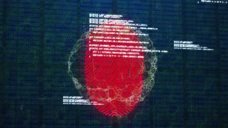 Animation-of-scanning-fingerprint,-with-rotating-brain-and-research-data-processing-on-black