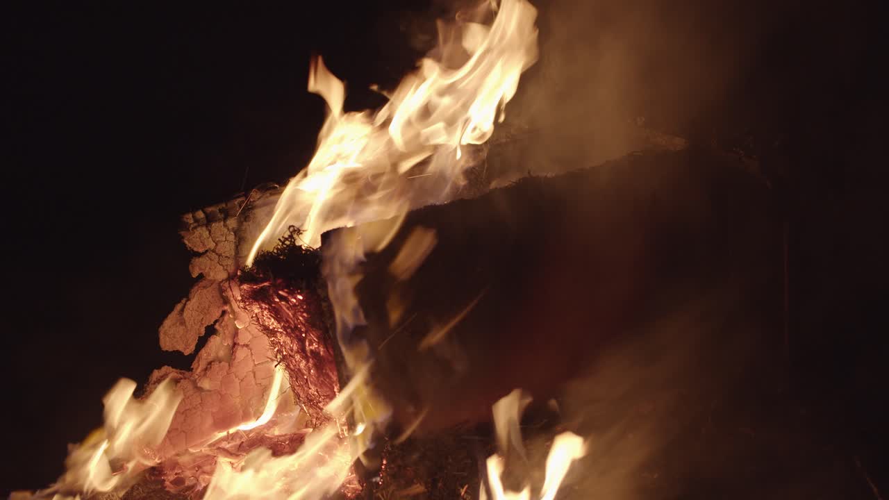 Old Furniture Burning Big Fire Dark Night