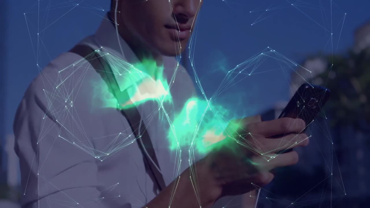 animación de la red de conexiones sobre empresarios que utilizan teléfonos inteligentes