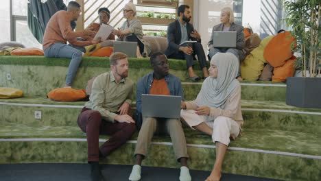 diverse team discussing ideas in a modern office