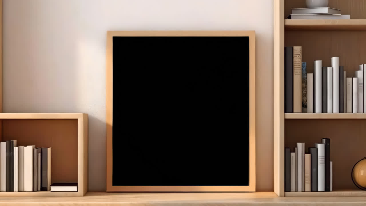 Minimal wood picture frame live mockup, animated overlay, transparent 4K video, alpha channel