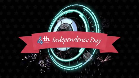 Happy-independence-day-text-banner-against-neon-round-scanner-on-black-background