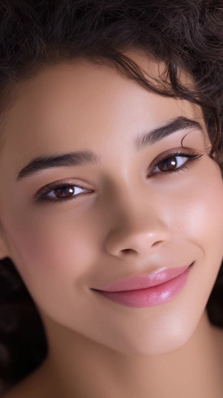 Captivating Portrait of a Young Woman with Radiant Skin and Enchanting Smile, Highlighting Natural Beauty and Elegance in a Soft, Well-Lit Setting