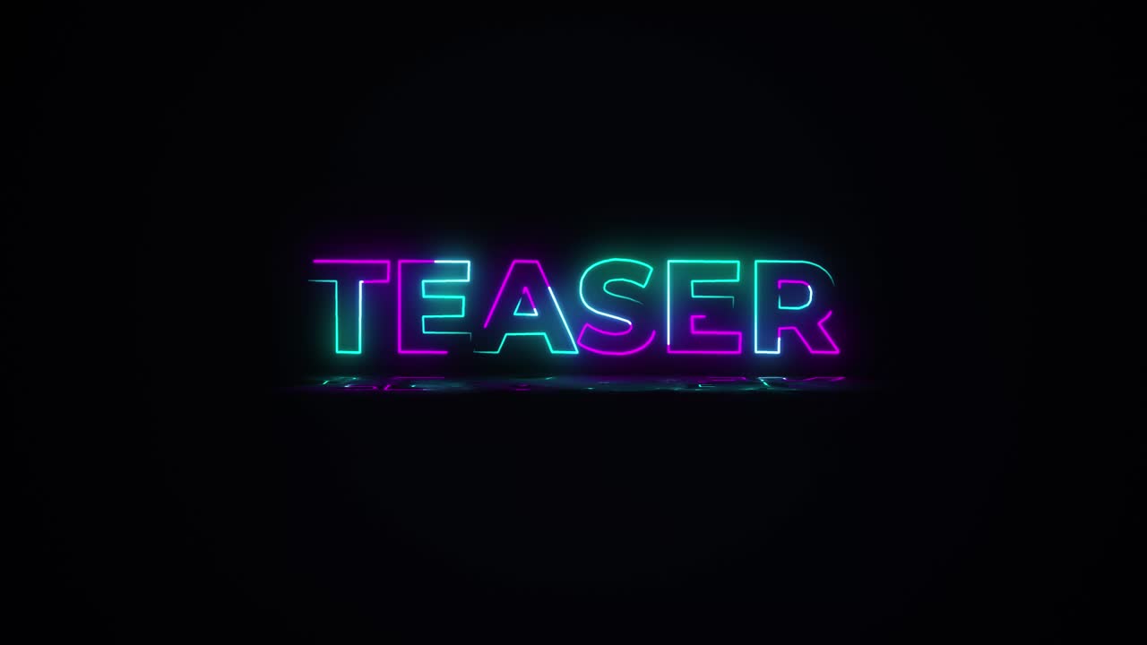 Flashing TEASER electric green and pink neon sign flashing on and off with flicker, reflection, and anamorphic lights in 4k