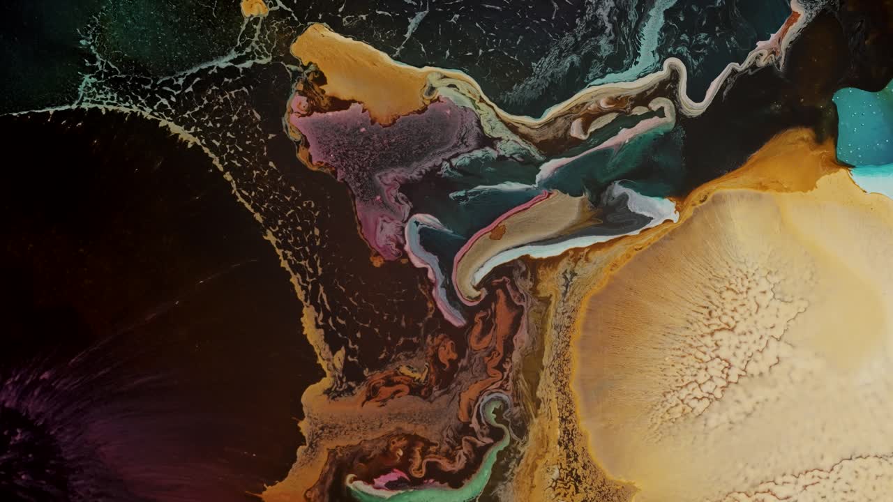 Inked Liquid Flowing On Surface With Colorful Paints