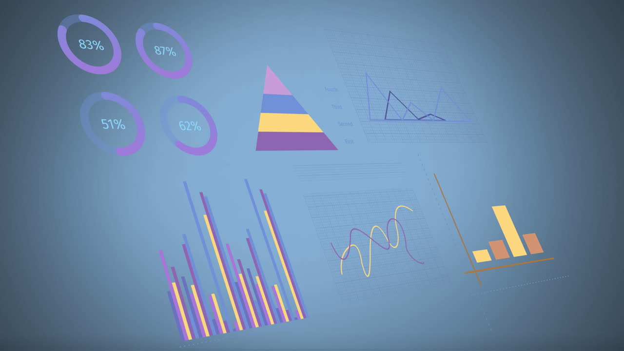 animación del procesamiento de datos financieros sobre un fondo azul