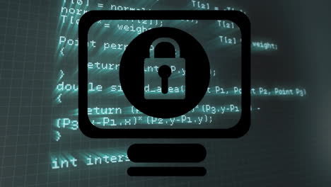 animación del procesamiento de datos y el candado de seguridad en línea sobre un fondo oscuro