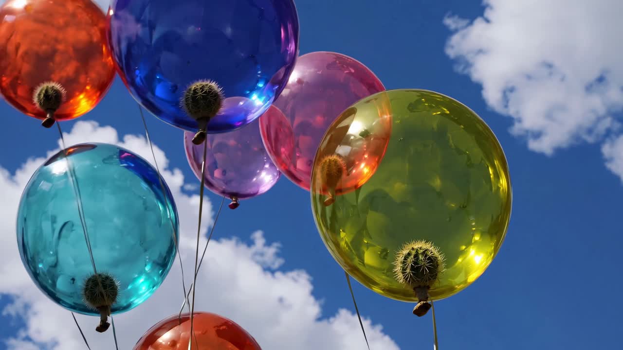 Colorful Balloons with Cactus in the Sky