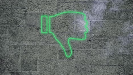 pulgares hacia abajo signo de neón en la pared de ladrillo 4k