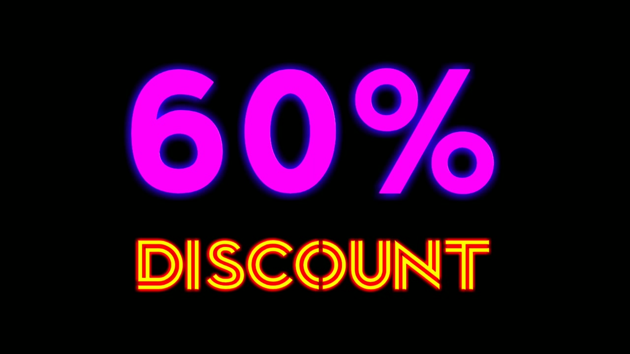 Neon light text 60 percent Discount on black background black friday,big sale event for shop,retail, resort,bar display promotion business concept