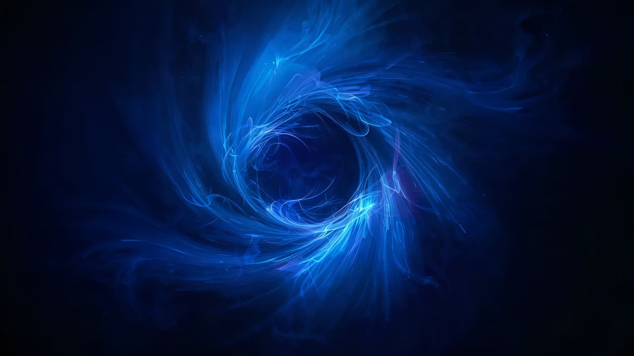 Frame shift driving glowing blue vortex with dark core rotating, revealing cyan purple highlights