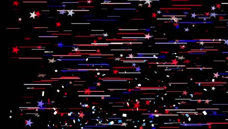 confeti colorido cayendo contra las estrellas y las líneas en el fondo