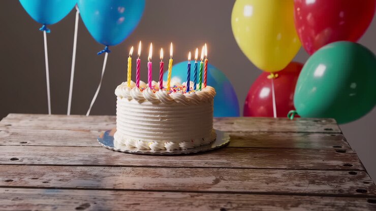 Pastel de cumpleaños con globos