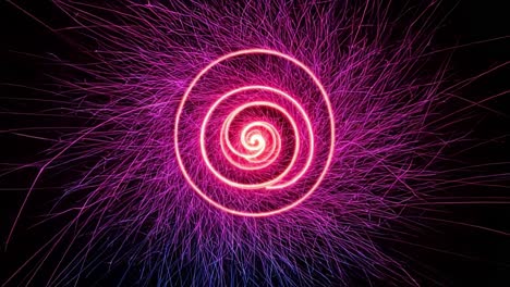 a stunning visual experience of a vibrant spiral design with radiating electromagnetic lines and striking magenta and blue color schemes captivate the viewer