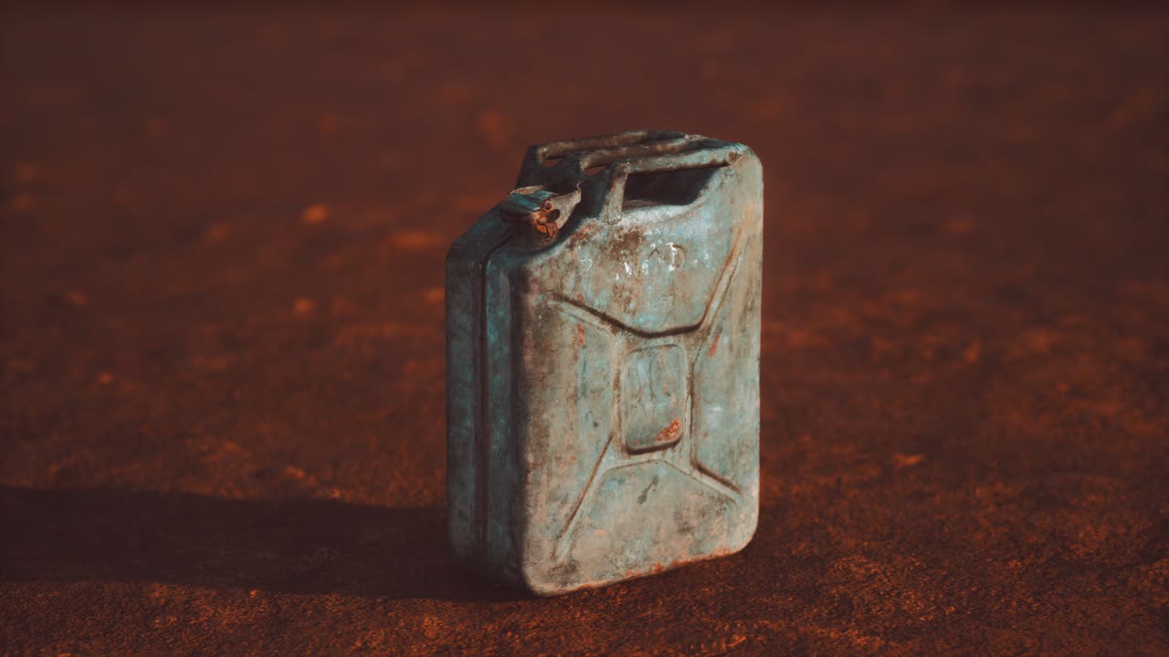 오래된 사막에서 녹은 연료 캔