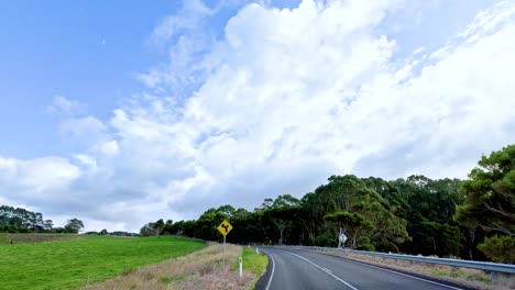 un viaje sereno a través de paisajes exuberantes y carreteras sinuosas bajo un cielo azul brillante, capturando la esencia de la belleza de la naturaleza